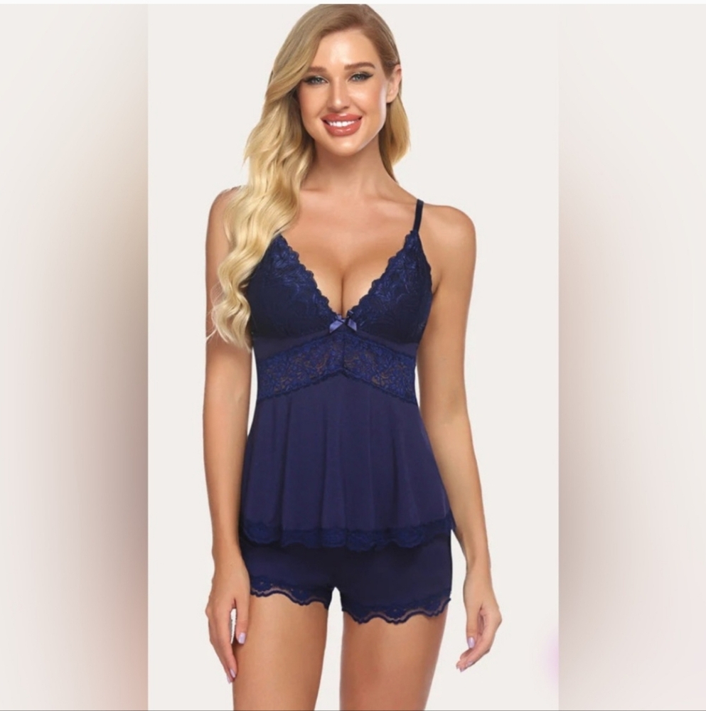 Avid Love Navy Blue Lace Sleepwear Set